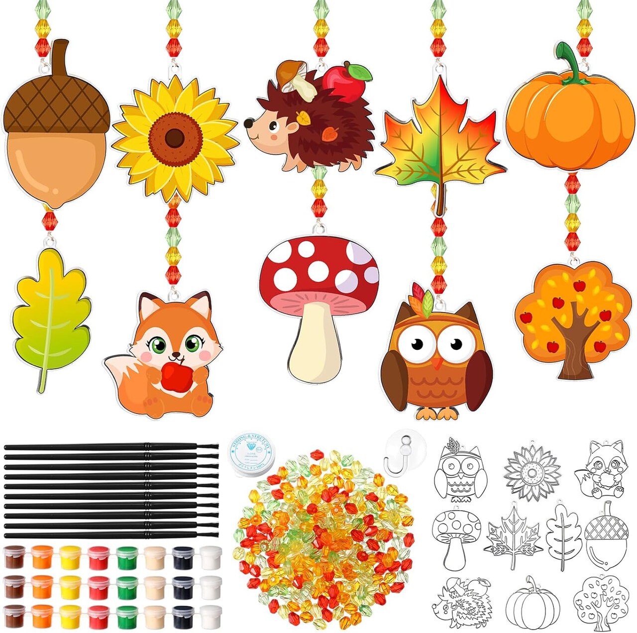 30 Set Fall Craft Kits Thanksgiving Suncatchers Kits (multi colors)